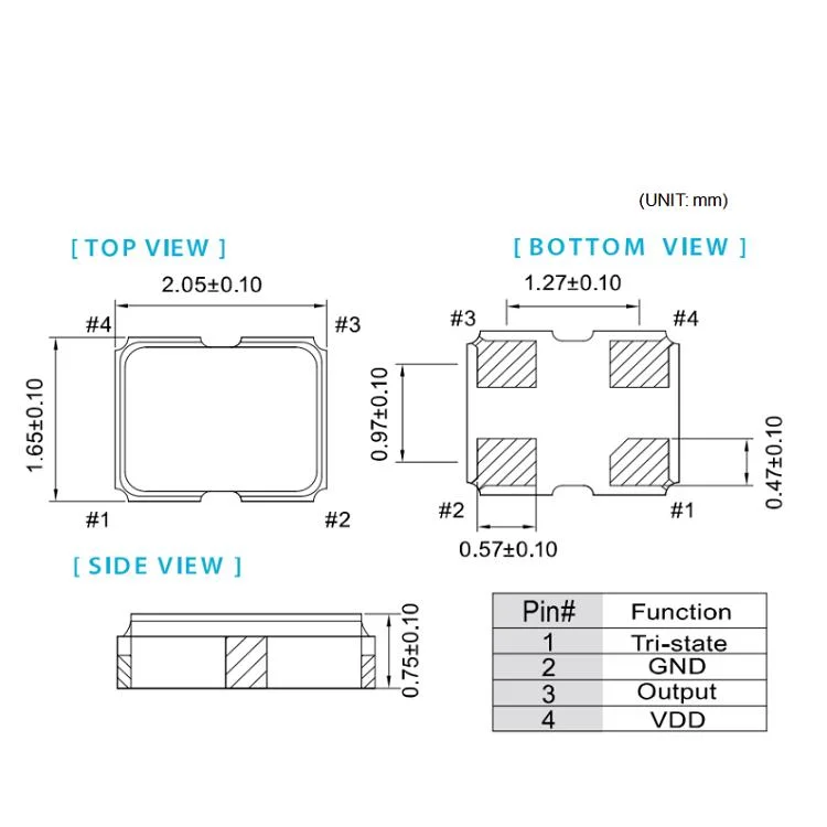 Puce Sun HCMOS sortie SMD2016 horloge Quartz 24,576MHz 32,768kHz SMD2.0*1,6mm Quartz