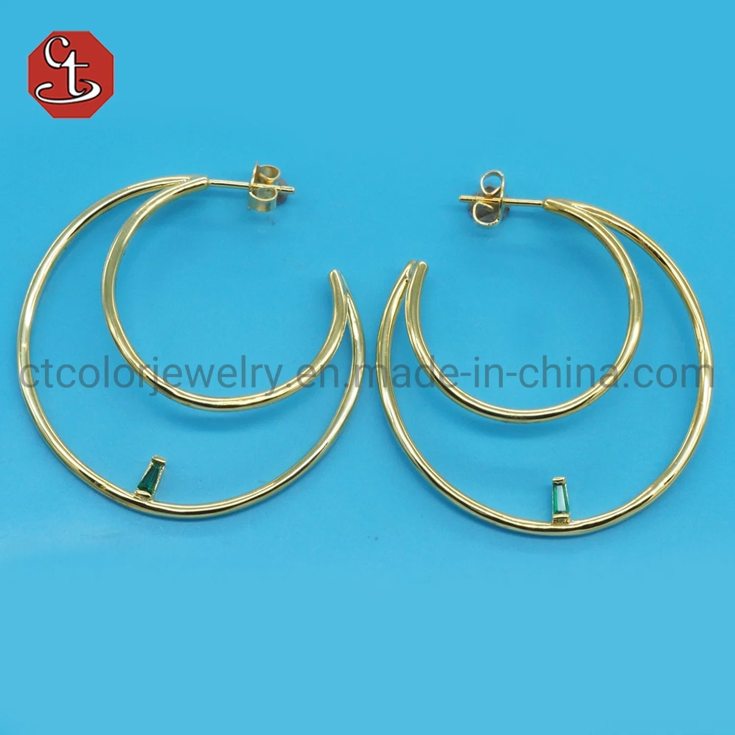 Les femmes Grande plaine vert spécial de la Baguette TP stone Hoop Earring individualisés en laiton et bijoux en argent