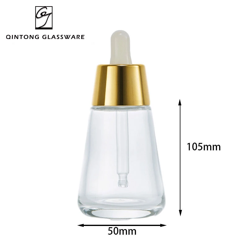 Customized New Design 50ml Transparent Fragrance Cosmetics Packaging Perfume Glass Essential Oil Bottle with Aluminum Dropper