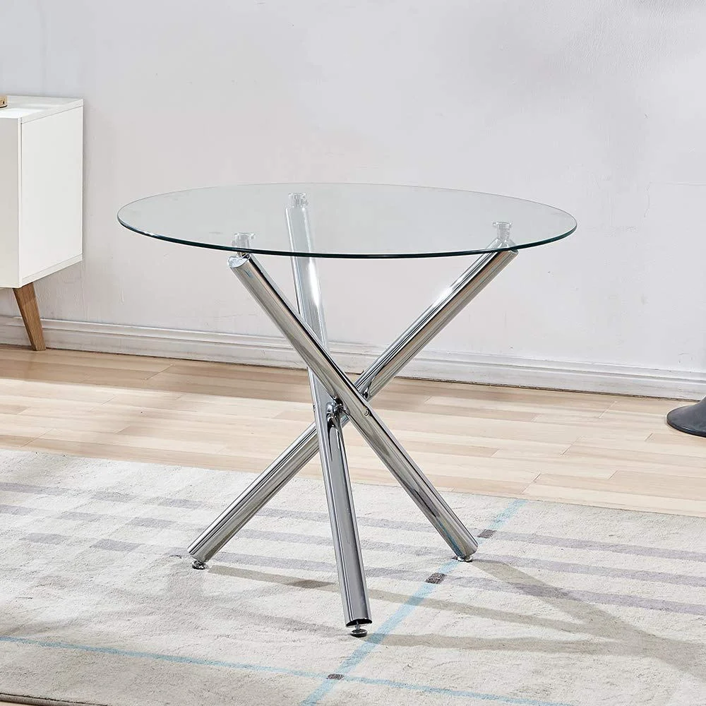 Nueva fábrica de exclusivo diseño moderno contemporáneo mayorista superior de cristal brillante negro estilo simple mesa de comedor redonda