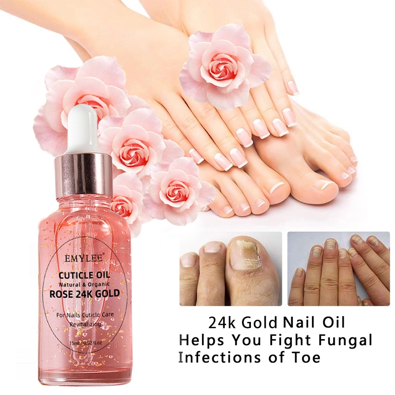 Private label 15ml Natural Extract Toxic Free Harmless Varnish Nail Art Care Rose 24K Gold Cuticle Oil for Nail