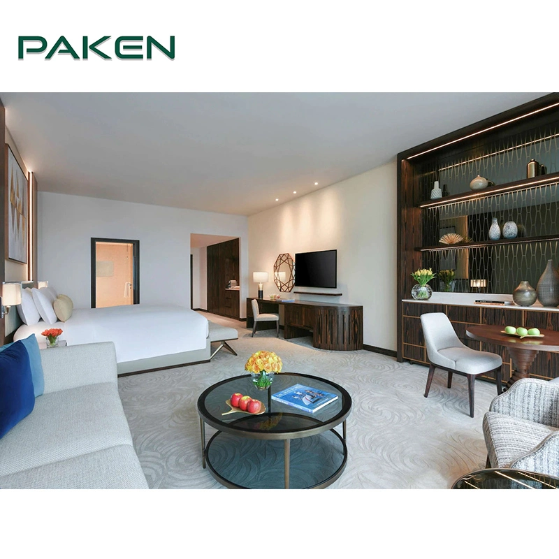 Dubai Luxury Hotel Bedroom Hospitality Furniture Guest Room Suite de madera Camas tamaño king, muebles de hotel de 5 estrellas personalizados