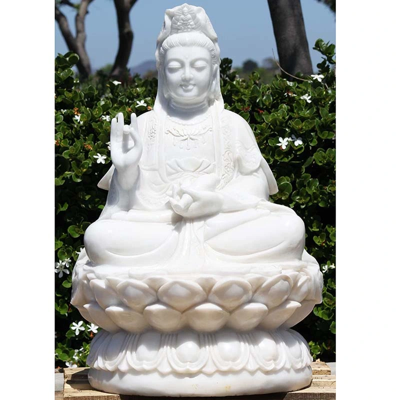 Custom Stone Carving Sculpture White Marble Guanyin Buddha Statue