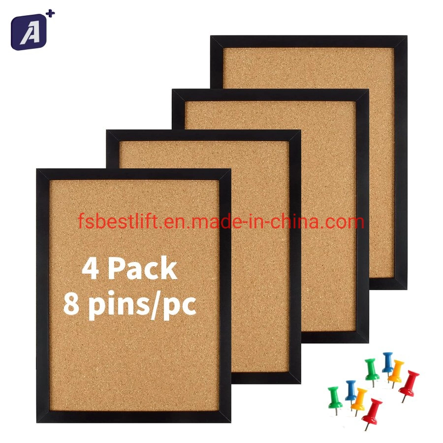 Wholesale/Supplier ABS Frame Decorative Bulletin Board Message Cork Board Pack 4 of 8&Prime; X12&Prime; with Black Plastic Frame Pins for School Office with 8 Pins