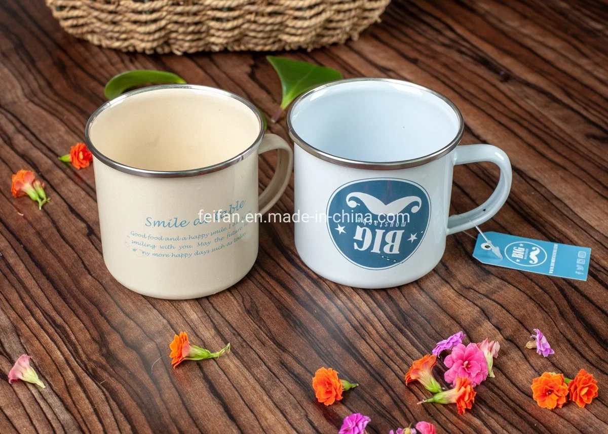 Sublimation Customized Enamel Cup Stainless Rim Camping Mug