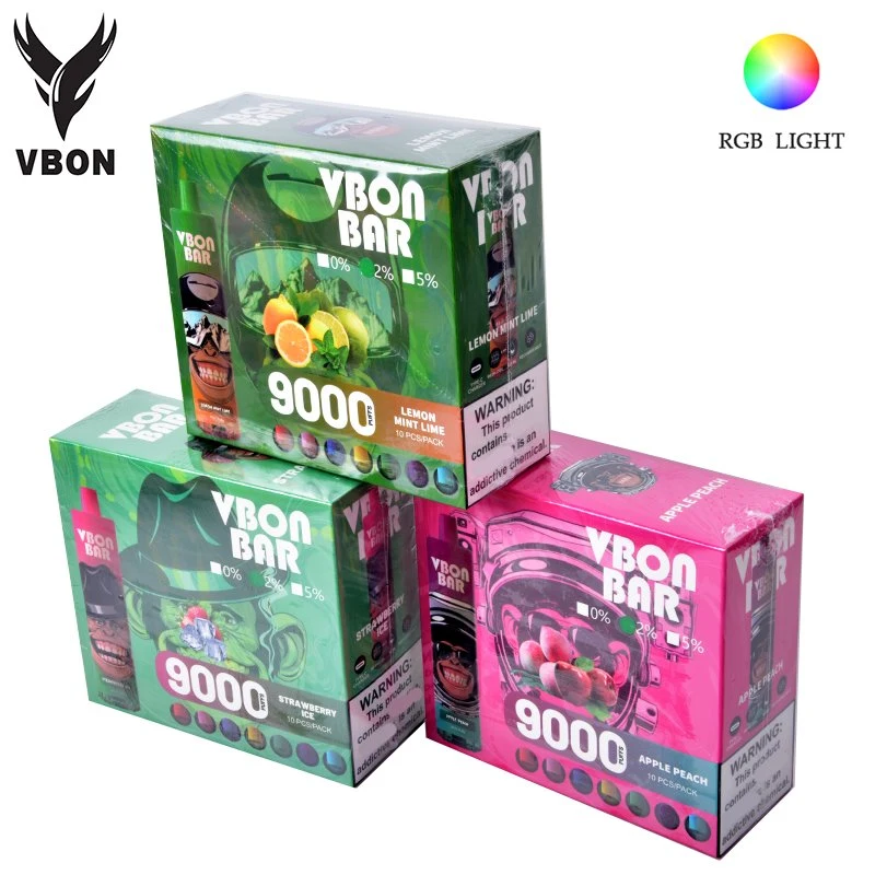 9000 Puffs Vbon бар одноразовые RGB лампы E к прикуривателю 18мл металлический подъемом Vape