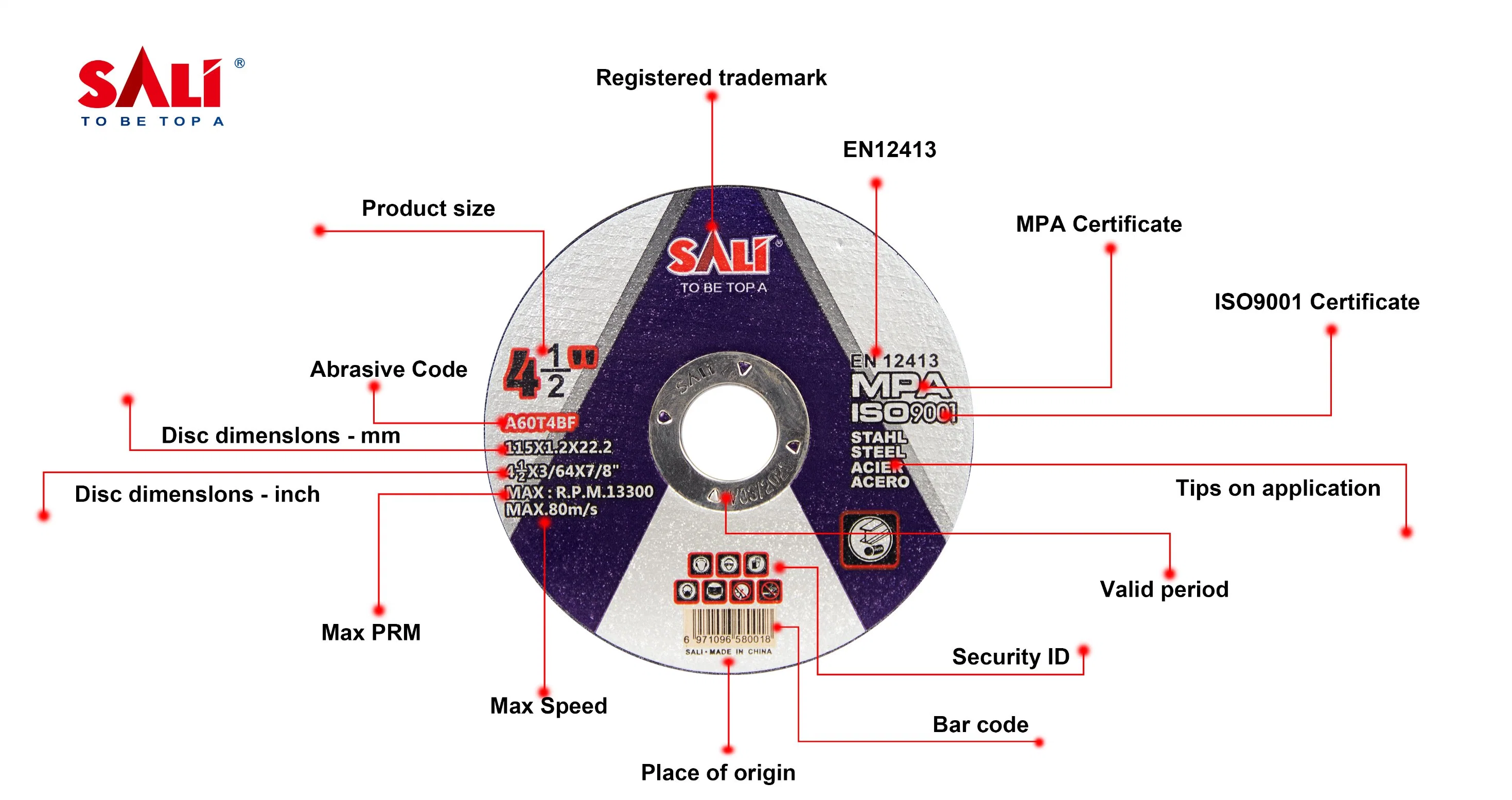 Sali 5" 125mm disco de corte abrasivos para Metales Acero