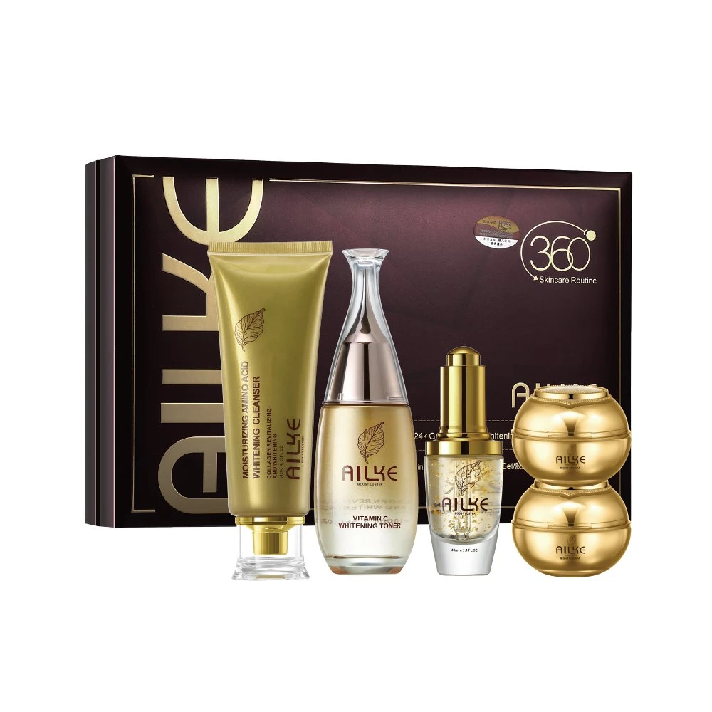 24 K Gold 5 in 1 Day Night Face Cream Toner Face Wash Cleanser Whitening Serum Skincare Set