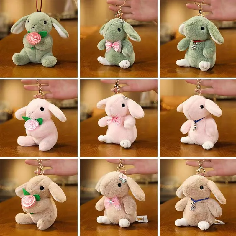 حلقة مفاتيح مصنوعة من الدلاية مصنوعة من نسيج البلش الأرنب الصناعي Cute Little White Rabbit Doll حقيبة حمل حقيبة حمل حقيبة حمل هدية معلقة