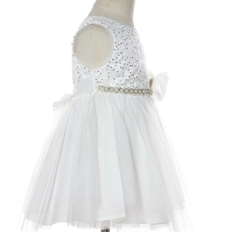 Adorable Knee Length Little Queen Sequined Kids Girls Evening Dresses Ivory Weddings Dress