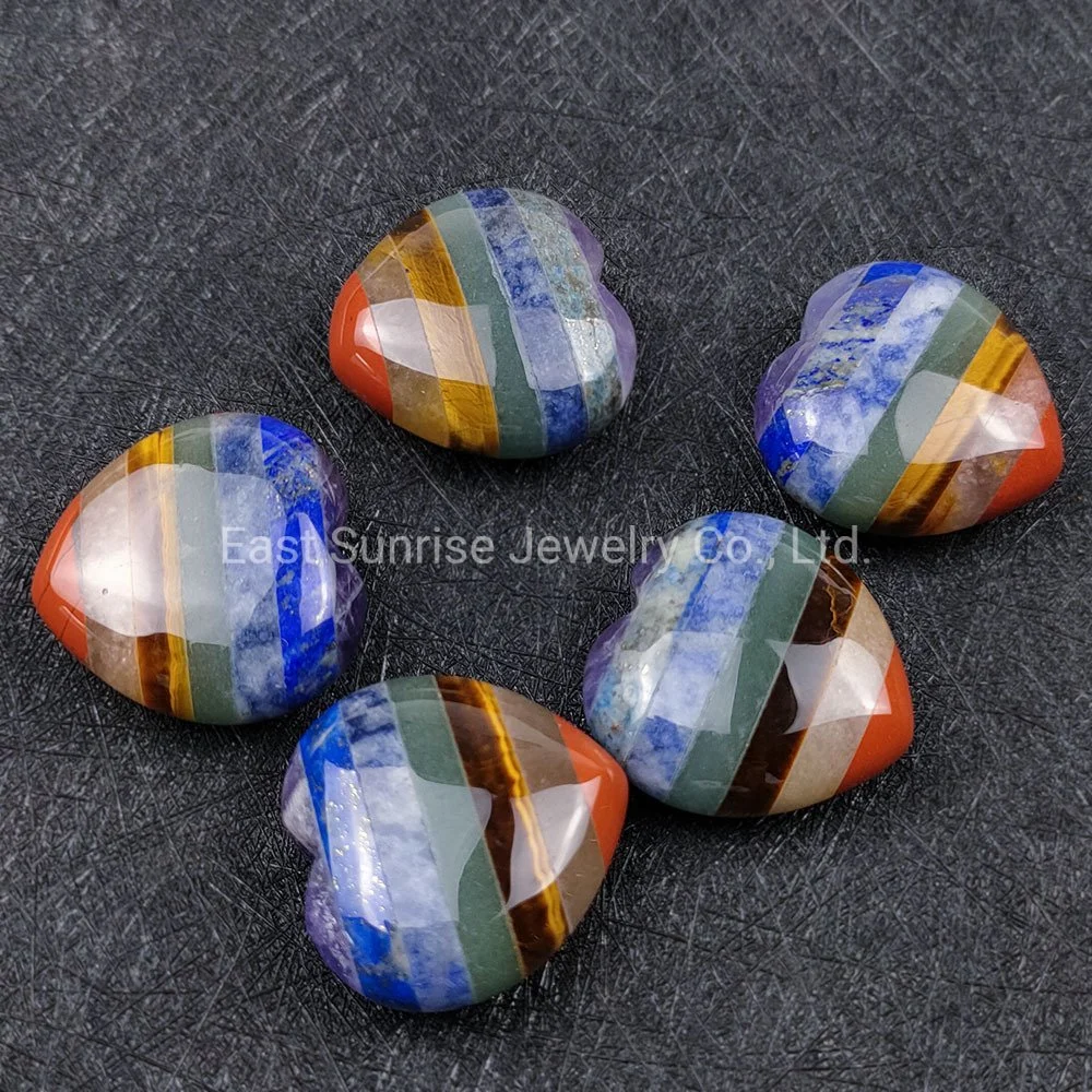 Wholesale/Supplier Chakela Seven Chakras Natural Crystal Jade Love Colorful Peach Heart Yoga Energy Healing Stone Pendant Semi Precious Stone Ornaments