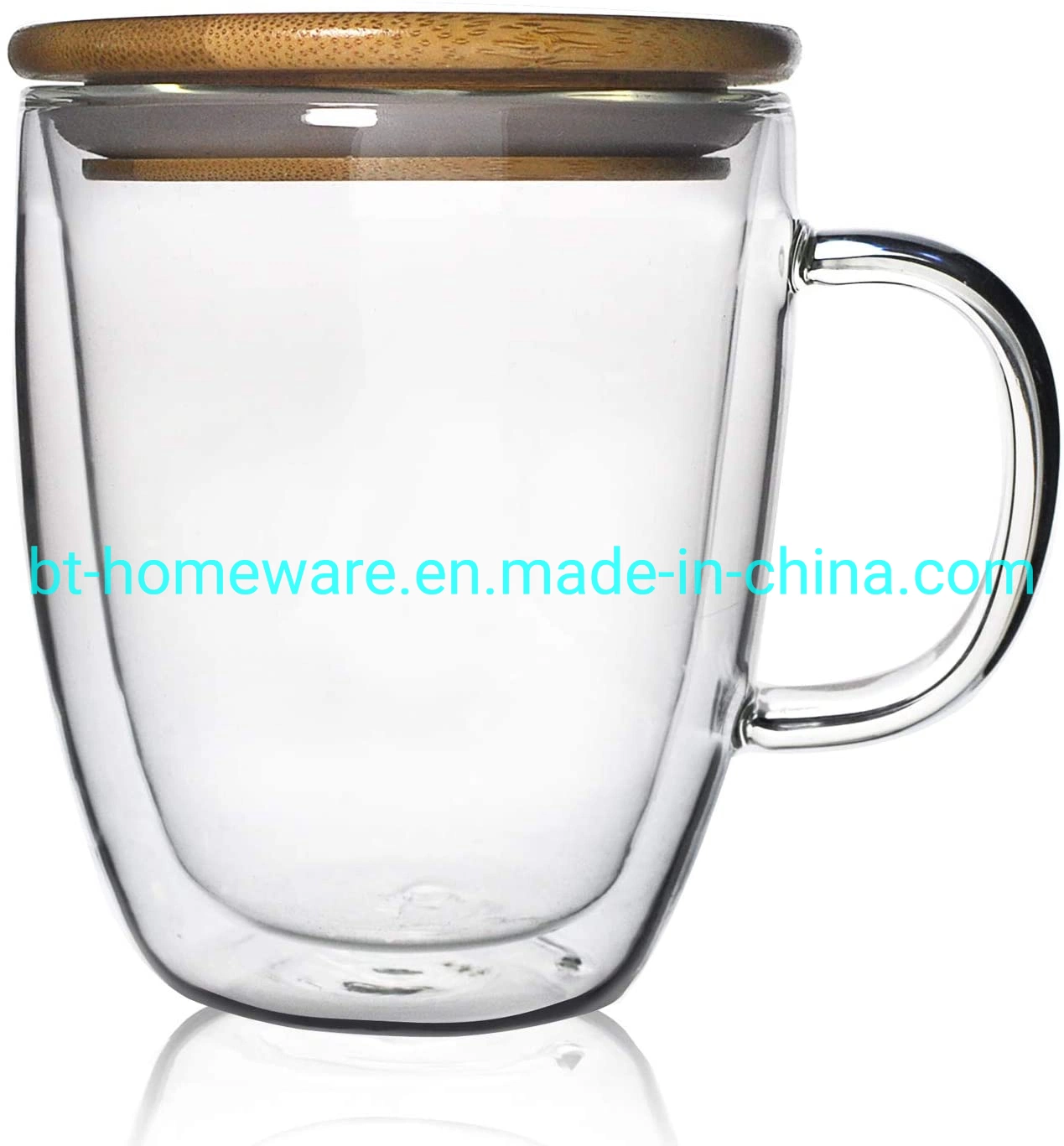 Comercio al por mayor 15oz 450ml Vidrio Doble Vidrio de borosilicato de fácil limpieza para el café té leche cerveza con tapa y el asa de bambú para el uso diario de la Oficina de regalo