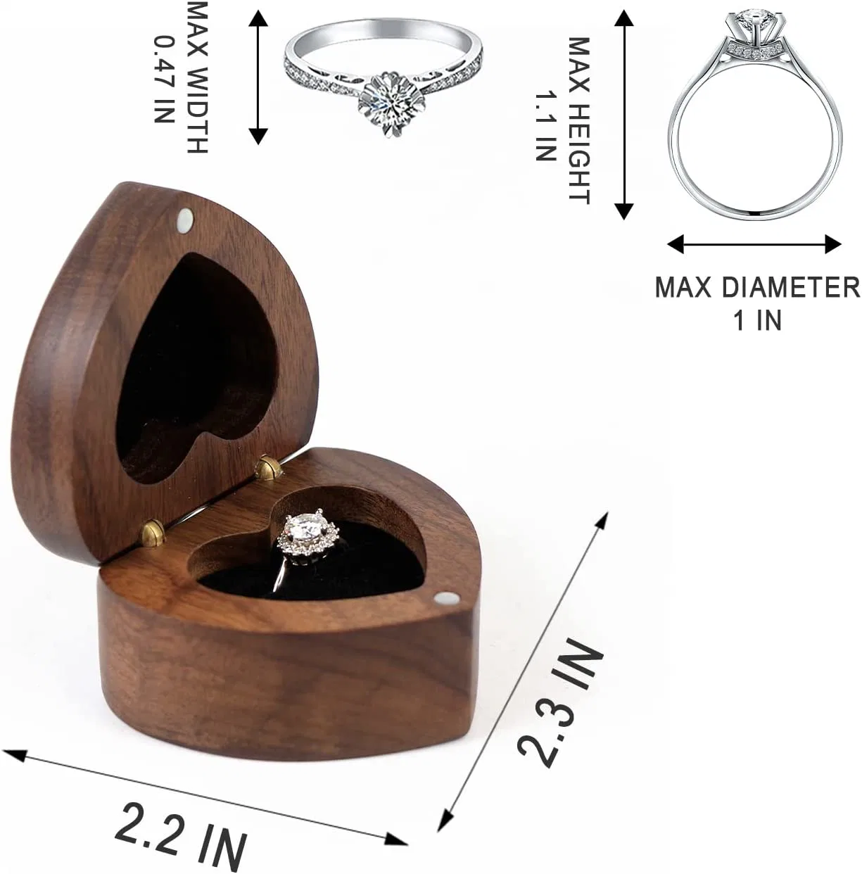Boîte de l'anneau d'engagement en bois petite boîte de l'anneau plat mince pour proposition, mariage