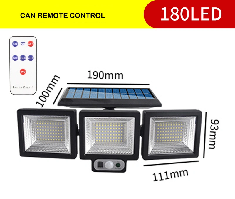 Waterproof Motion Sensor Light 180COB LED Solar Spotlights Garden Light Solar Energy Wall Street Lamp