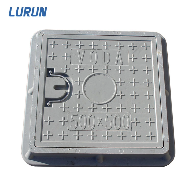 China Manufacturer 500X500mm FRP/GRP Composite Square Manhole Cover with Plastic/Pull Rings