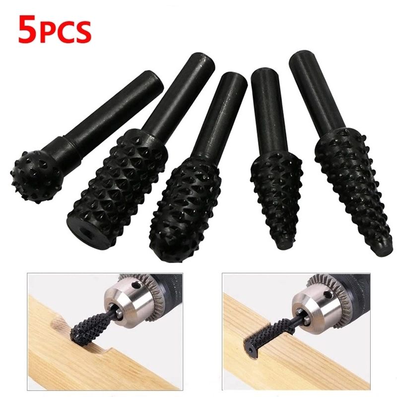 5PCS 1/4&prime; &prime; 6mm Shank Drill Set Rotary Cutting Tools for Grinding Woodworking Knife Wood Carving Tool Burr Set