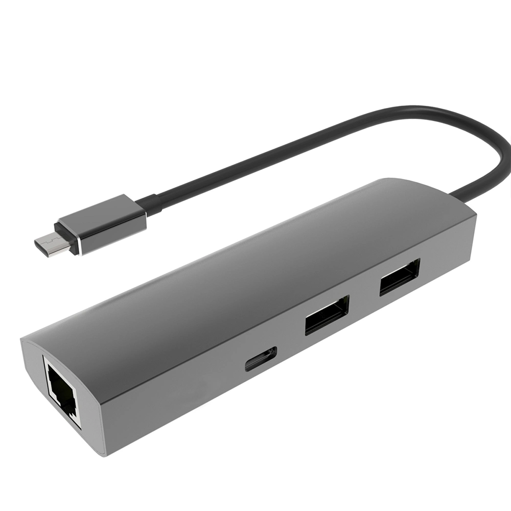 USB-C 4 Port Aluminum Hub with Gigabit Ethernet Port and Stable Data Syncing