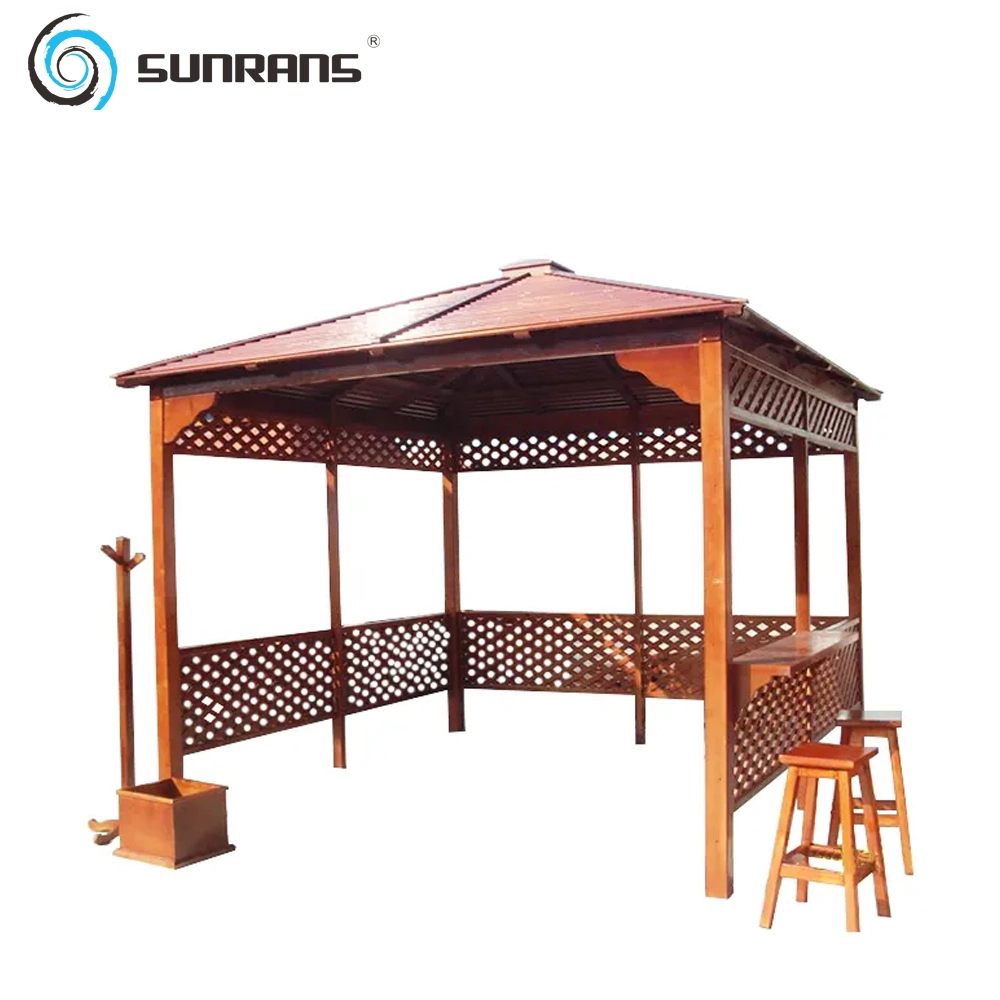 Bain à remous extérieur en bois Sunrans, Gazebo avec comptoir de bar et Tabourets de bar