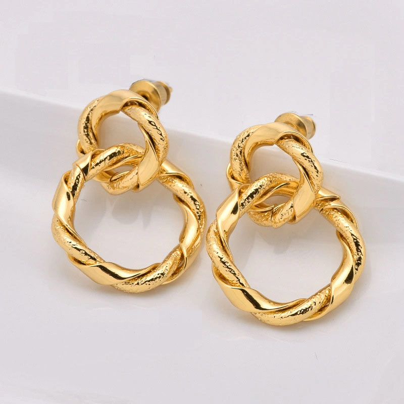 High quality/High cost performance  Double Ring Shape Gold Plated Earring for Women Silver Drop Earrings