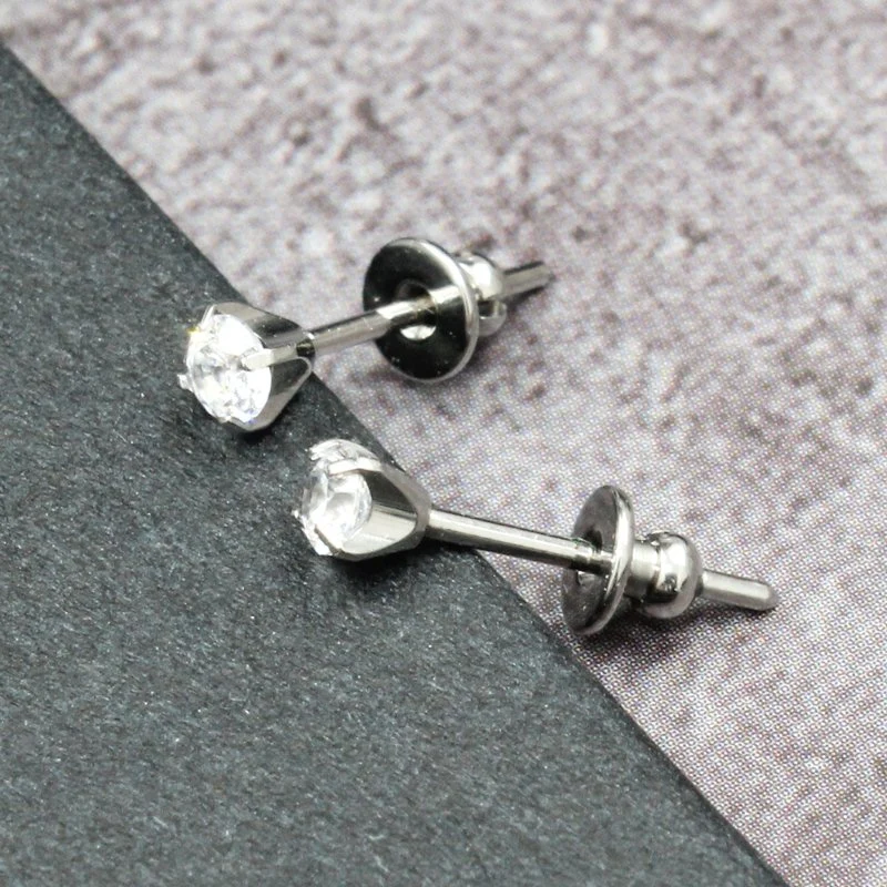 Eternal Metal Prong Set CZ Titanium Stud Earrings Body Jewelry