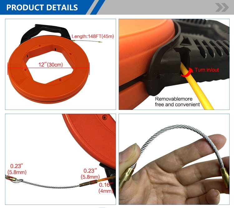 FERRAMENTA de extracção de cabos de aço para fio de fita FISH elétrica DE 100 PÉS Com Ferramentas de Pesca Red Plastic Case Wire para paredes e. Conduta