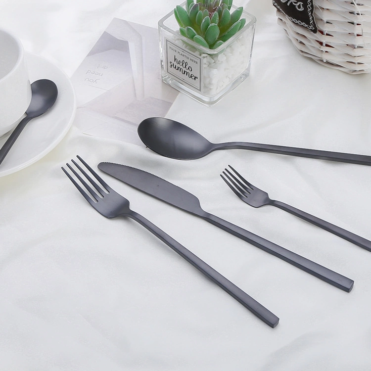 Wholesale/Supplier Stainless Steel Silverware Matte Square Handle Forks Spoons Flatware Cutlery Set