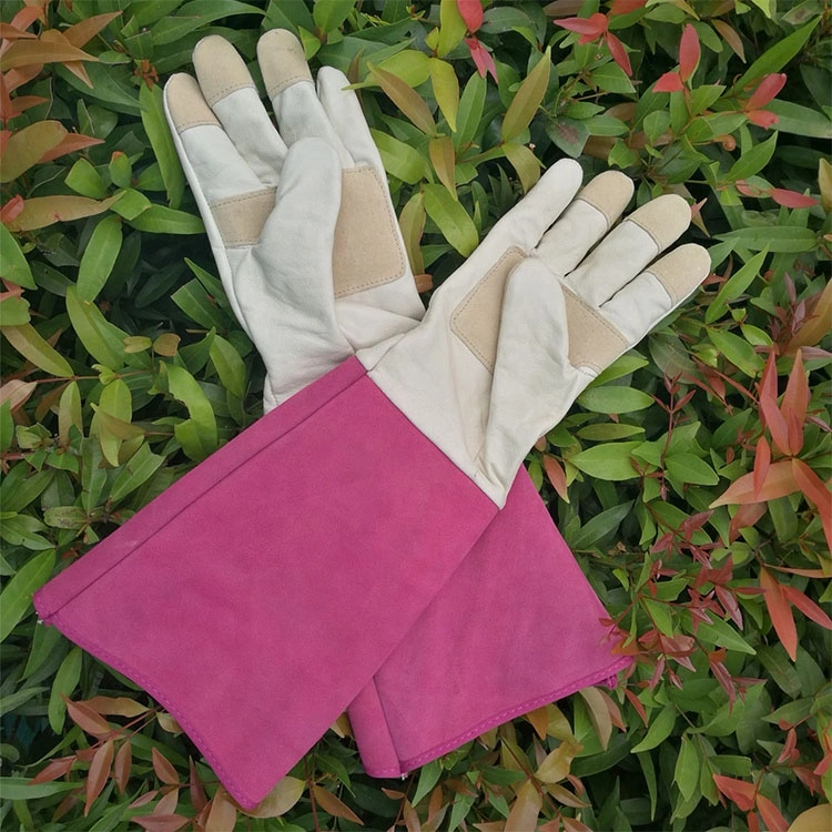 Pri Natural Pigskin Leather Gauntlet Puncture Resistant Yard Work Long Sleeve Garden Gloves