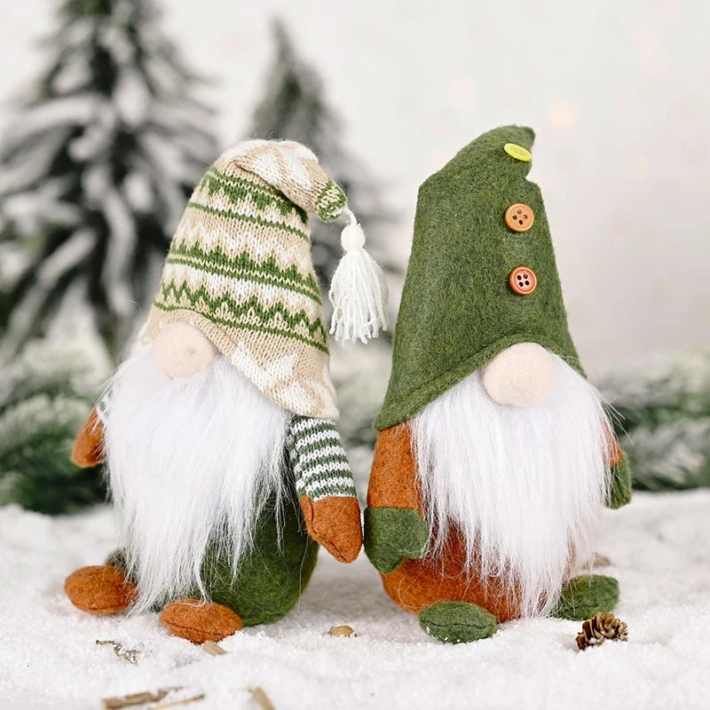 Christmas Decorations Knitted Non-Woven Standing Faceless Doll Creative Green Santa Claus Ornaments