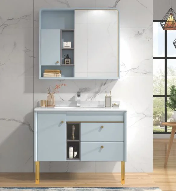 Classtic Solid PVC Bathroom Side Cabinet with Marble Vanity Top