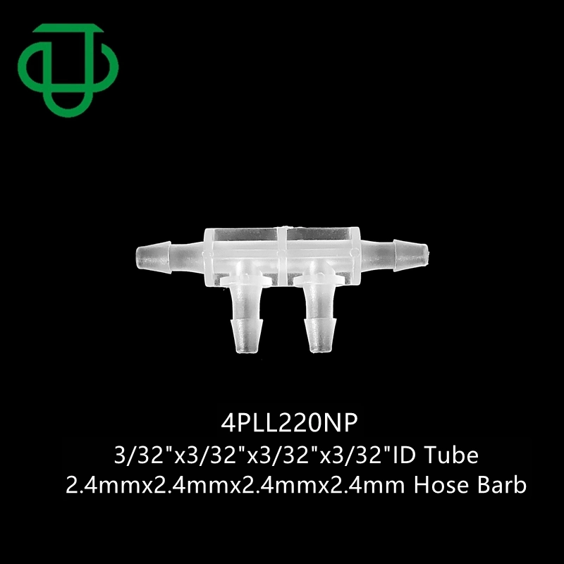 3/32 Inch 2.4mm Plastic Rubber Tube Pipe Hose Barb PP Pipe Coupling 4-Ways Double Branch Tee Joint Plastic Tt Type Fittings