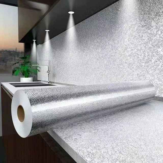 Preferential Self Adhesive PVC Aluminum Cabinet Wallpaper Kitchen Fireproof Wallpaper