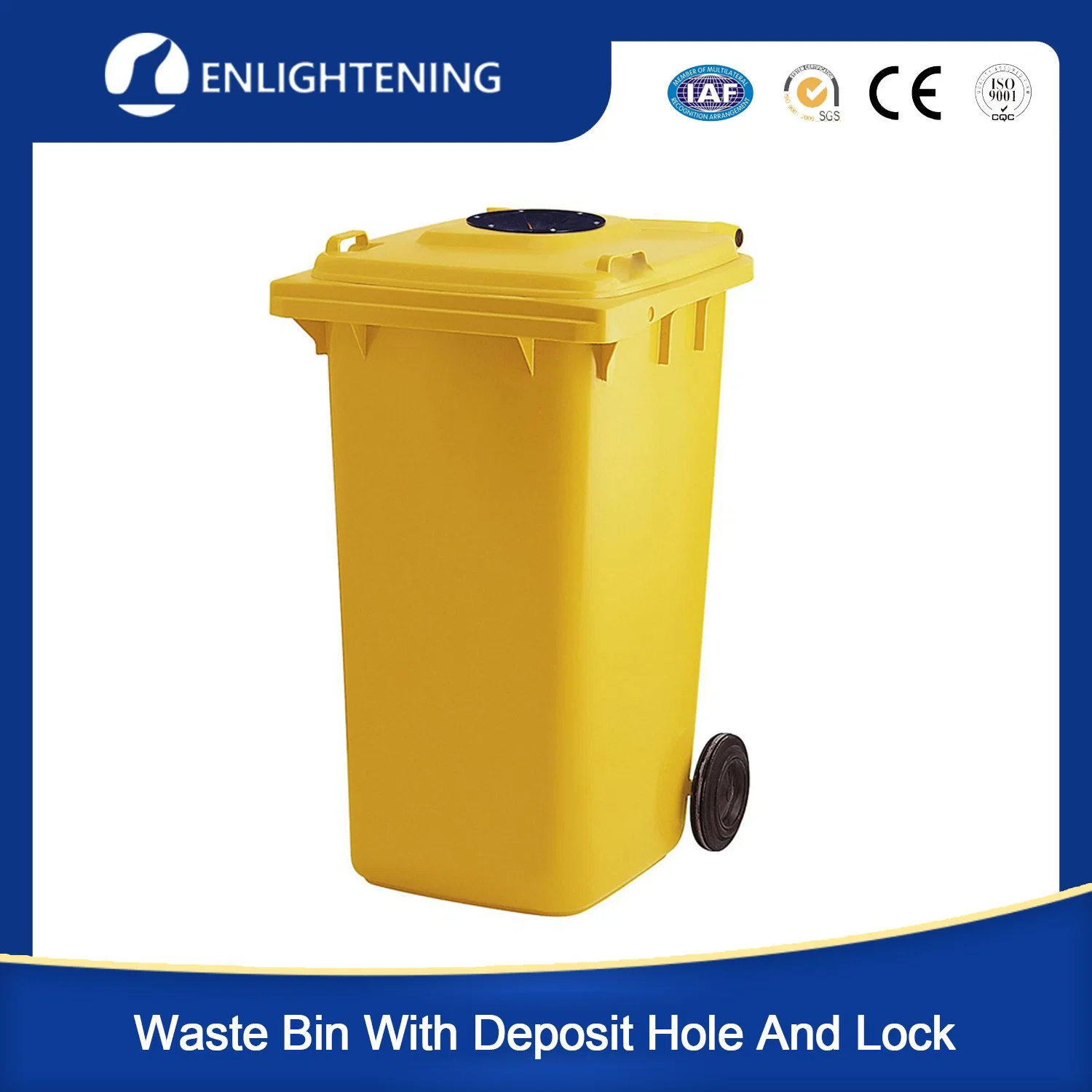 Outdoor Dumpster Garbage Bin Industrial Plastic Waste Bin Container Recycle Dustbin with Rubber Hole and Lock