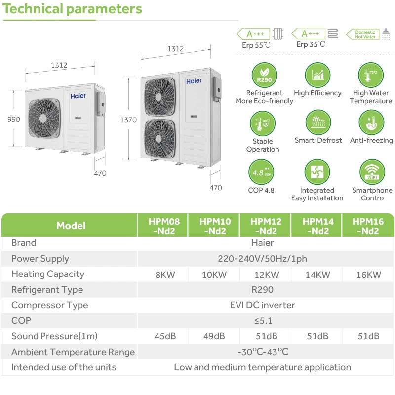 High Temperature High Cop R290 Warmepumpe Iot Monitoring Function Heating Equipment Air Pomp Heat Pump