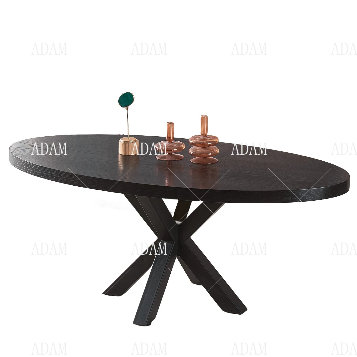 Hot Sale China Wholesale/Supplier Black Veneer Wood Oval Coffee Table with Steel Black Powder Coating