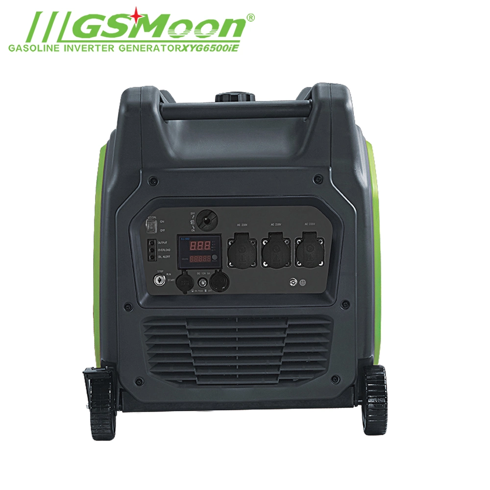 Green Color Mobile Wheels 62dba Super Silent 89kg Gasoline Inverter Generator for Home Electric Emergency 6500W