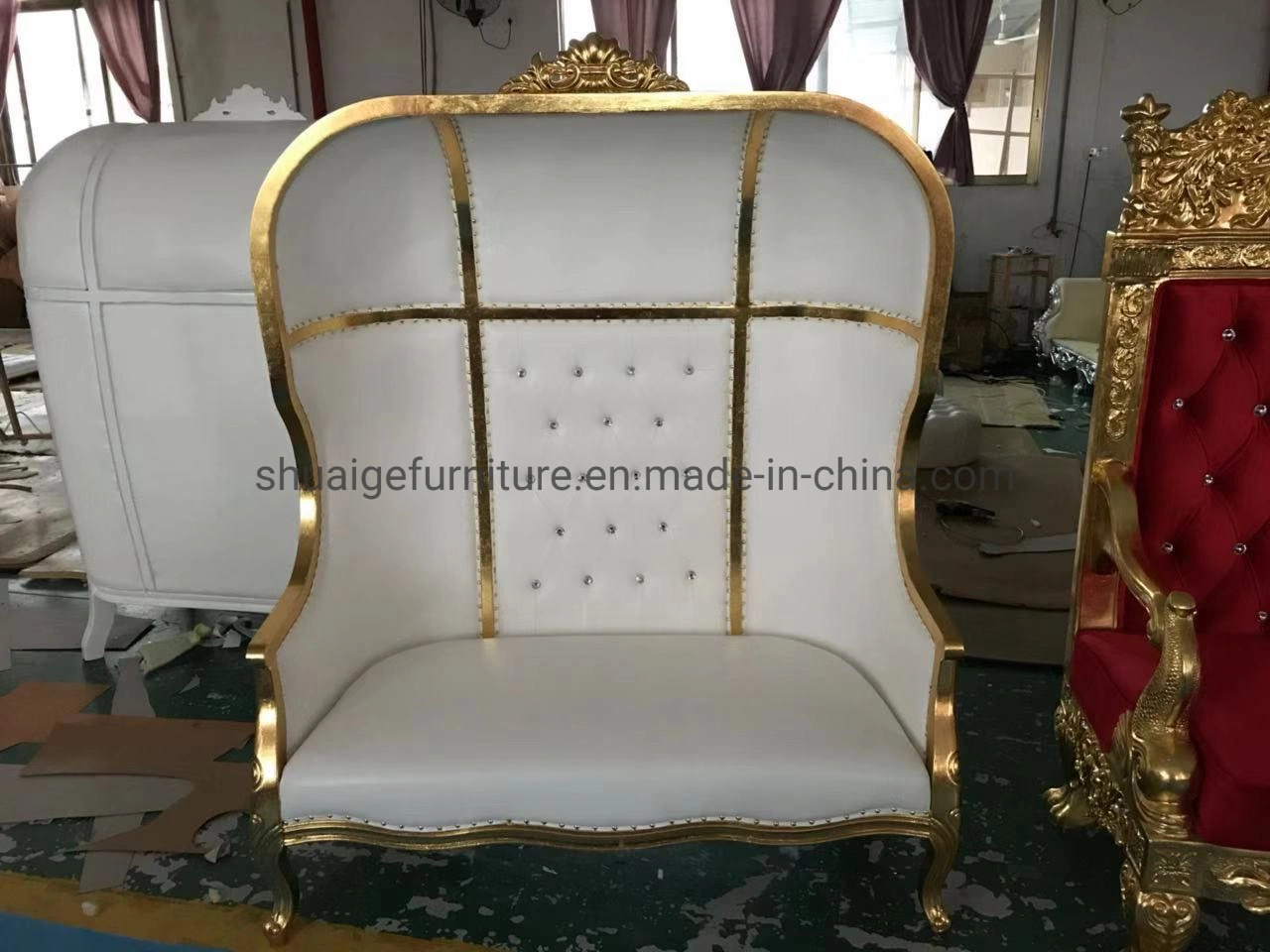 Roral Furniture Gold Metal White Colour King Throne Brige and Groom Wedding Sofa