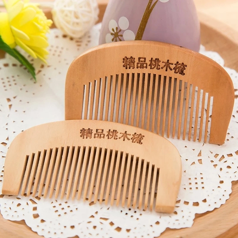 Custom Logo Natural Peach Wood Comb Close Teeth Anti-Static Head Massage Beard Hair Care Wooden Tools Beauty Accessories