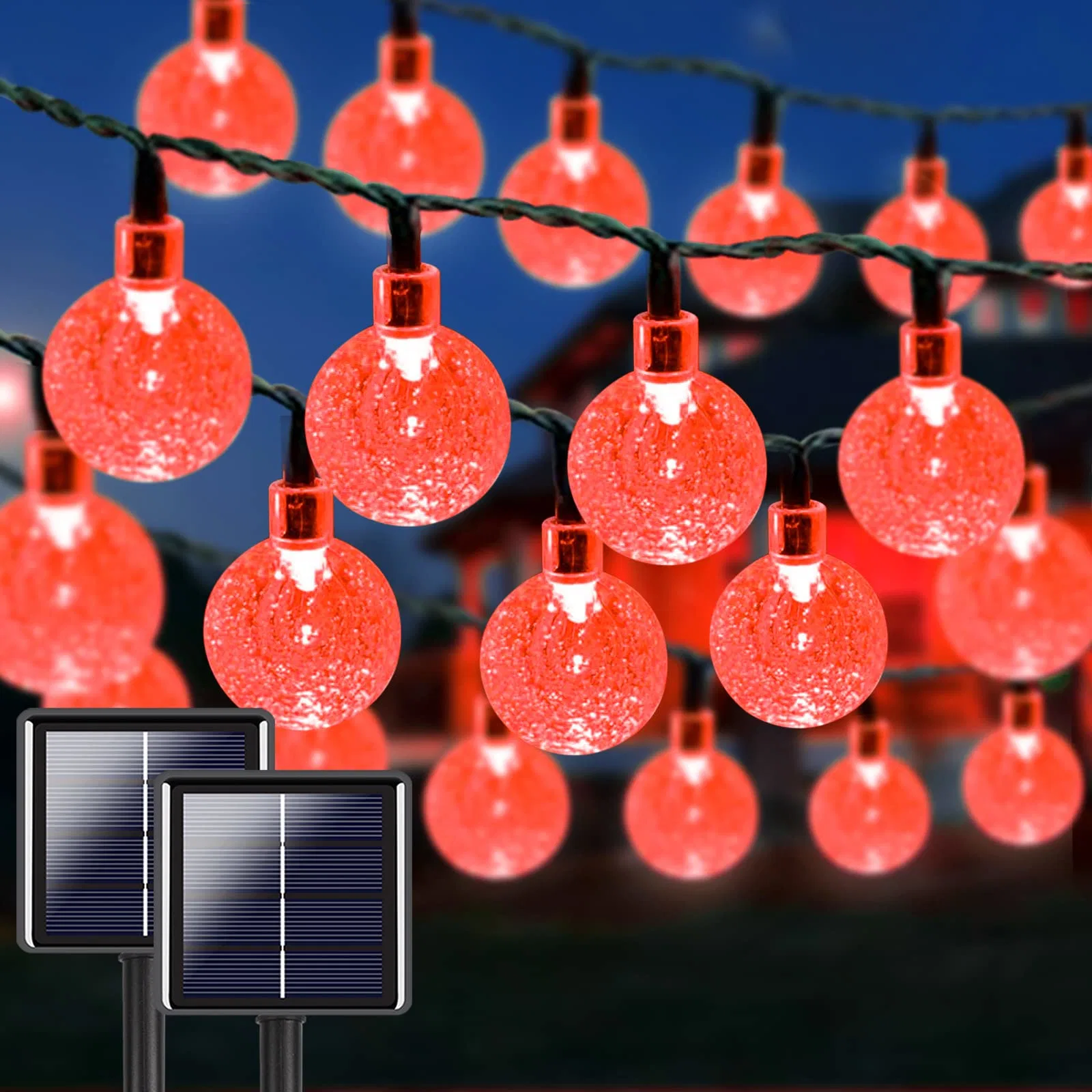 2-المجموعة 100 LED 64 قدمًا كريستال جلوب Solar String Lights في الخارج LED