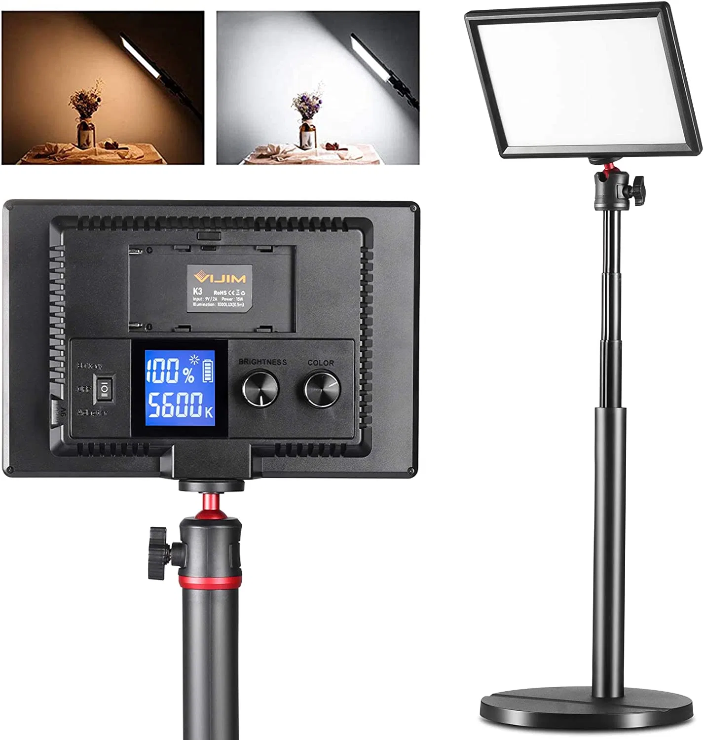 Ulanzi LED Light Desktop Streaming Studio Panel Dimmable Bi-Color LED Video Light with LCD Screen and Extend Stand 3200-5600K CRI95+ Photography Light