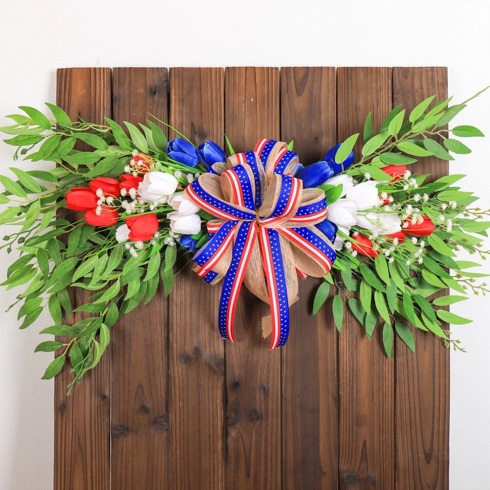 Nouvelle journée de l'indépendance frise décorative Simulation de tulipes de l'indépendance d'accueil de jour de la porte de la verdure des décorations Garland