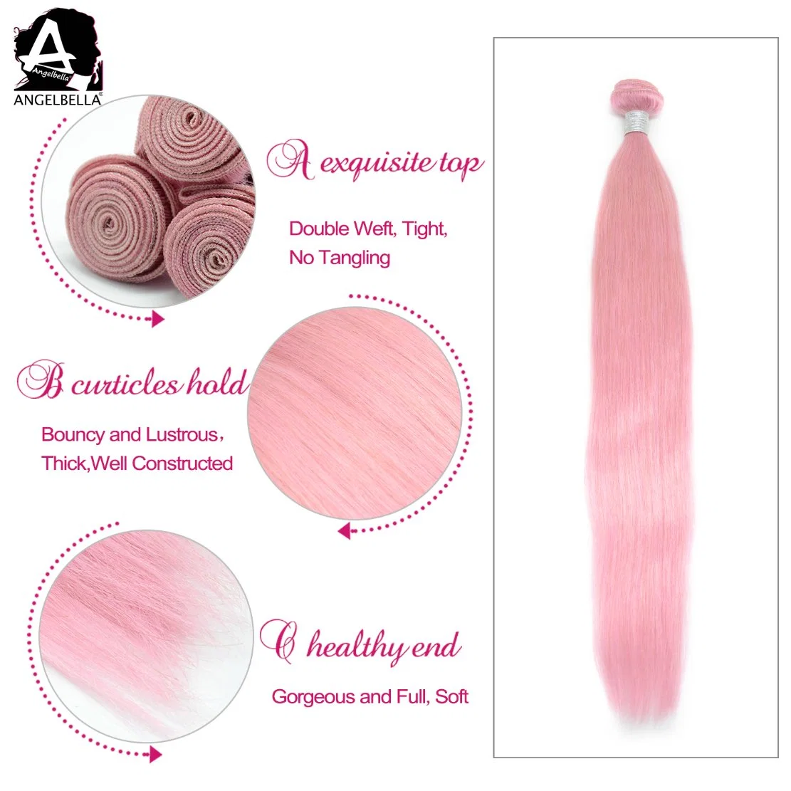 Angelbella Top Chinese Human Hair Weft Pink Color Remy Hair