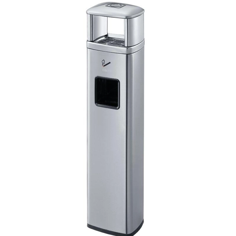 Stainless Steel Square Waste Bin Ashtray Waste Bin for Hole Body Public Receptacle Bin Waste with Commercial Trash Can