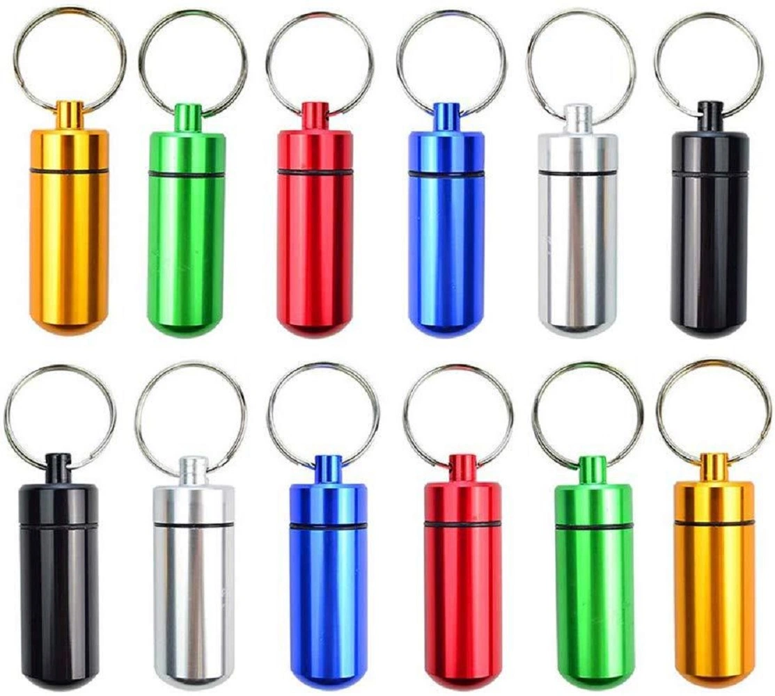 Aluminum Pill Box Case Waterproof Bottle Holder Keychain Container Wbb18364