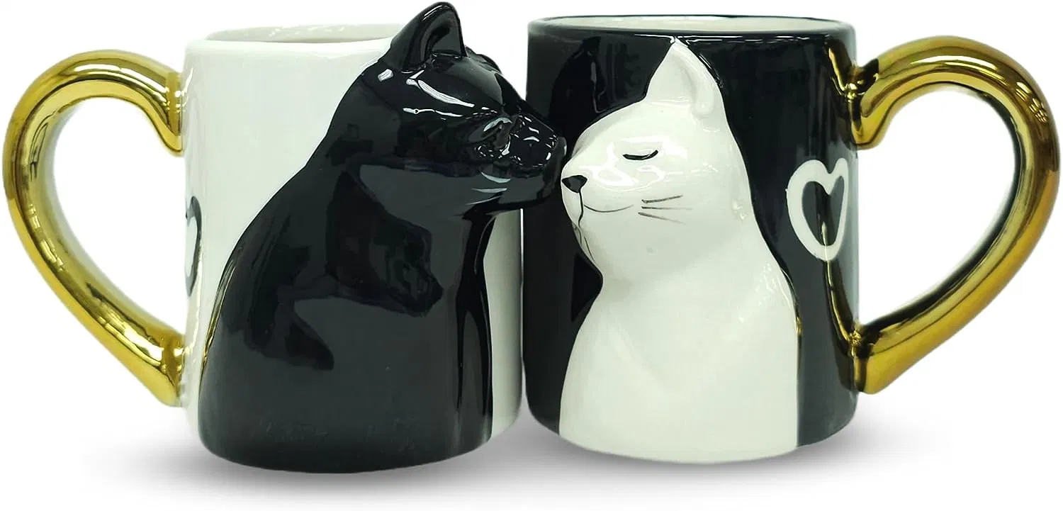 High Quality Kissing Cat Ceramic Couple Coffee Mug Set for Anniversary Wedding Gifts