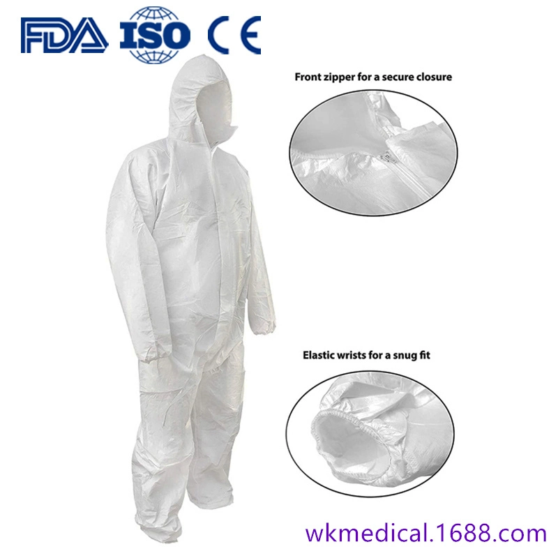 Haute qualité ISO11737 jetable Tyvek 500 non tissé SMS PE PP Combinaison de protection 70 g pour EPI de laboratoire, éclaboussures de produits chimiques de type 3/4 Isolation de catégorie III