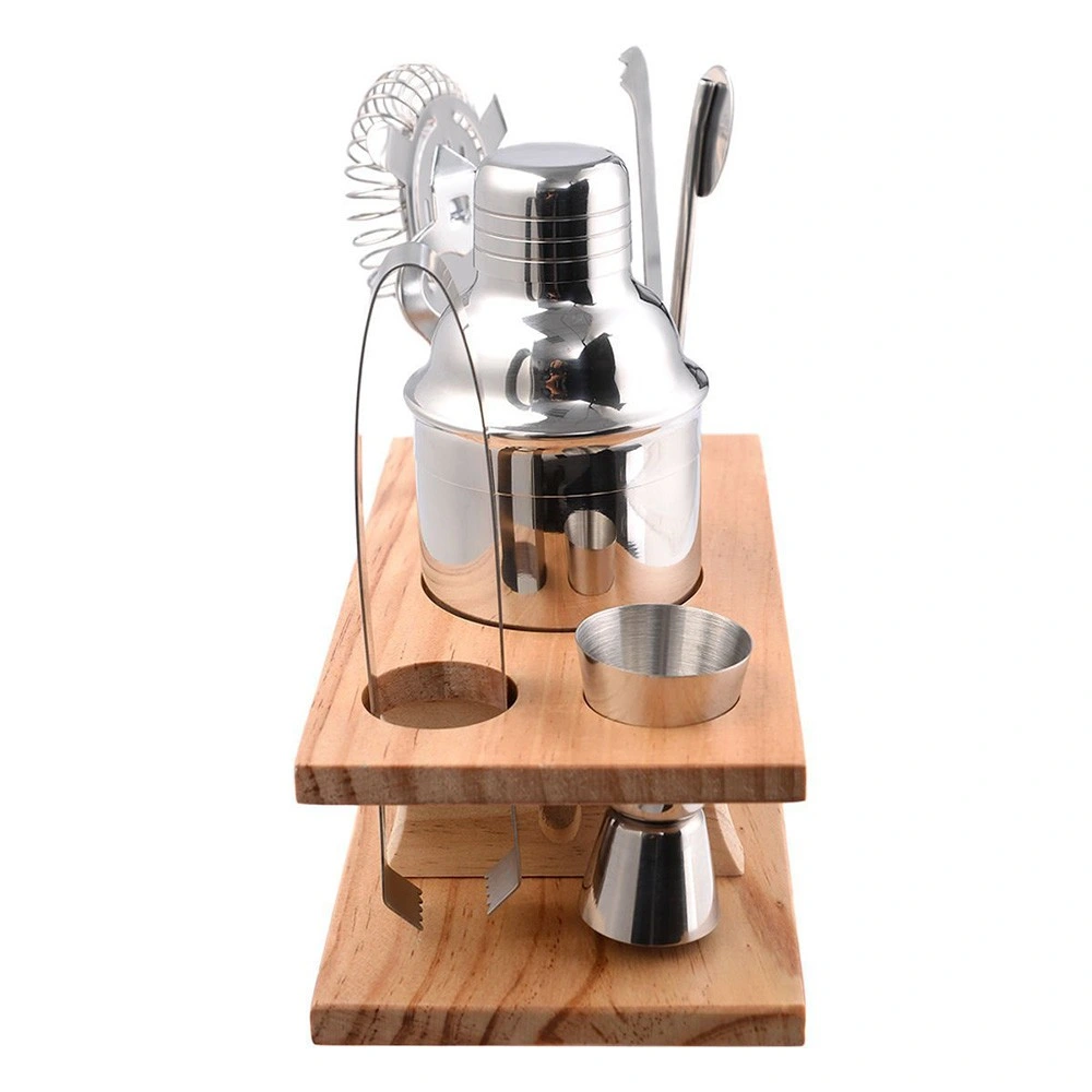 Wholesale Bar Tool Bamboo Bartender Kit Bartender Cocktail Shaker Set with Stand