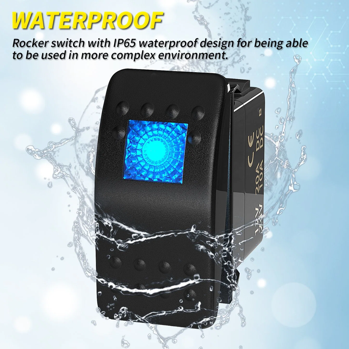 20A 12V 3pin Auto LED Waterproof Rocker Marine Switch