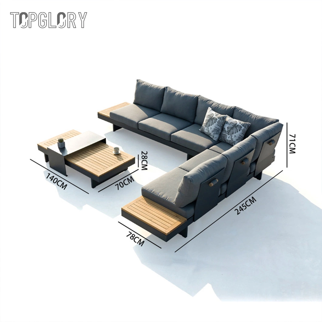 Muebles de ratán de lujo para jardín al aire libre, sofá seccional de esquina para conversación con cojín.