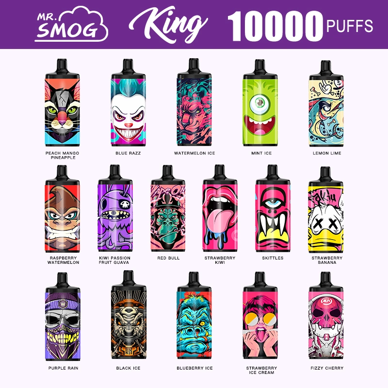 Bateria recarregável de 650 mAh 10000 Puff Senhor Rei Vape Smog 0mg Bsd Bang XXL Vape descartáveis