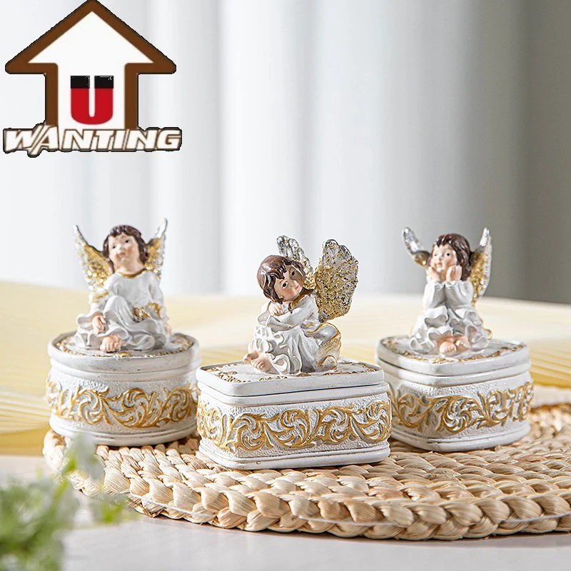 New White Resin Angel Jewelry Box Wedding Creative Decoration Personalized Handcraft Gift